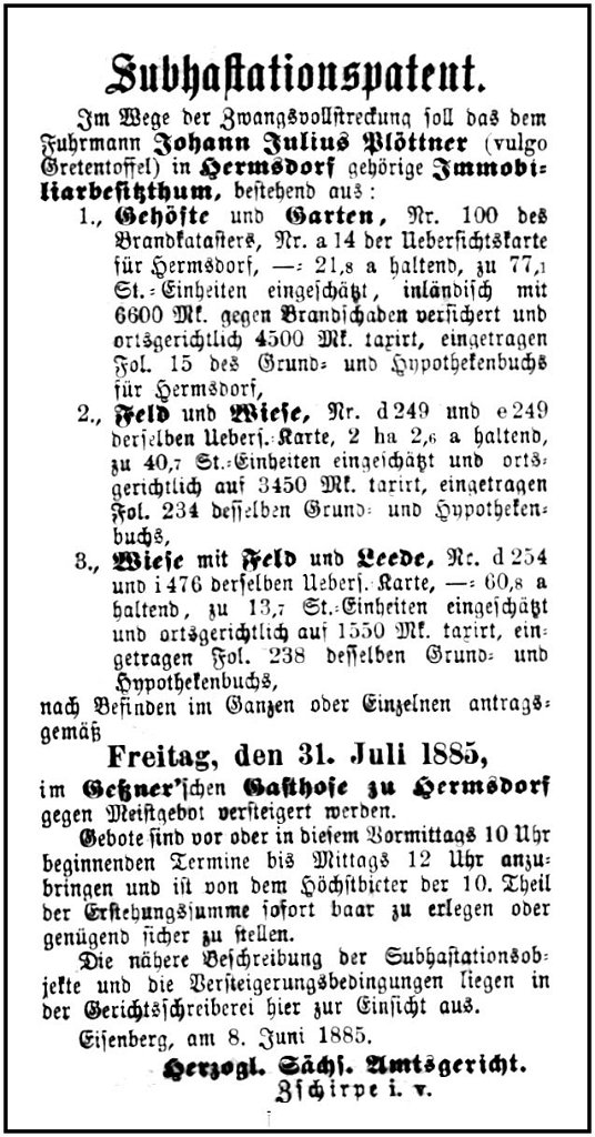 1885-06-16 Hdf Zwangsvollstreckung Boettner